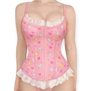 Littleforbig Women's Lace Up Boned Overbust Corset Bustier Bodyshaper